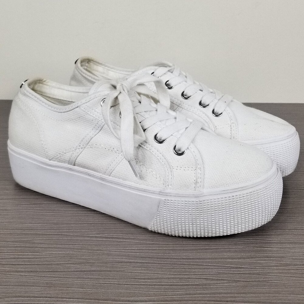 Steve Madden Emmi Platform Sneakers, White Canvas, Womens Size 6.5 M
